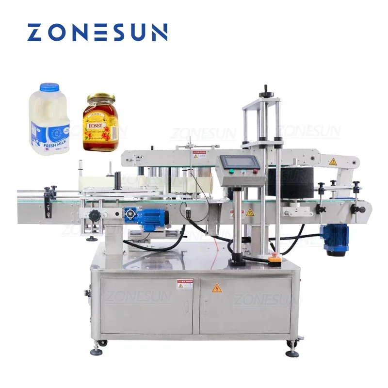 ZONESUN Square Bottle 3 Sides Labeling Machine High Speed Automatic Sticker Applicator for Drinks Oil Beverages Honey ZS-TB600T