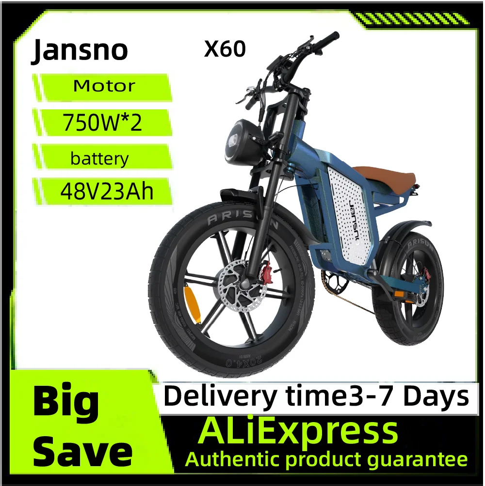 

Jansno X60 750W*2 Dual Motor E-Mountain bike 48V23Ah Battery 20 Inch Fat Tire Off-road E-bike Adult Electric Bike