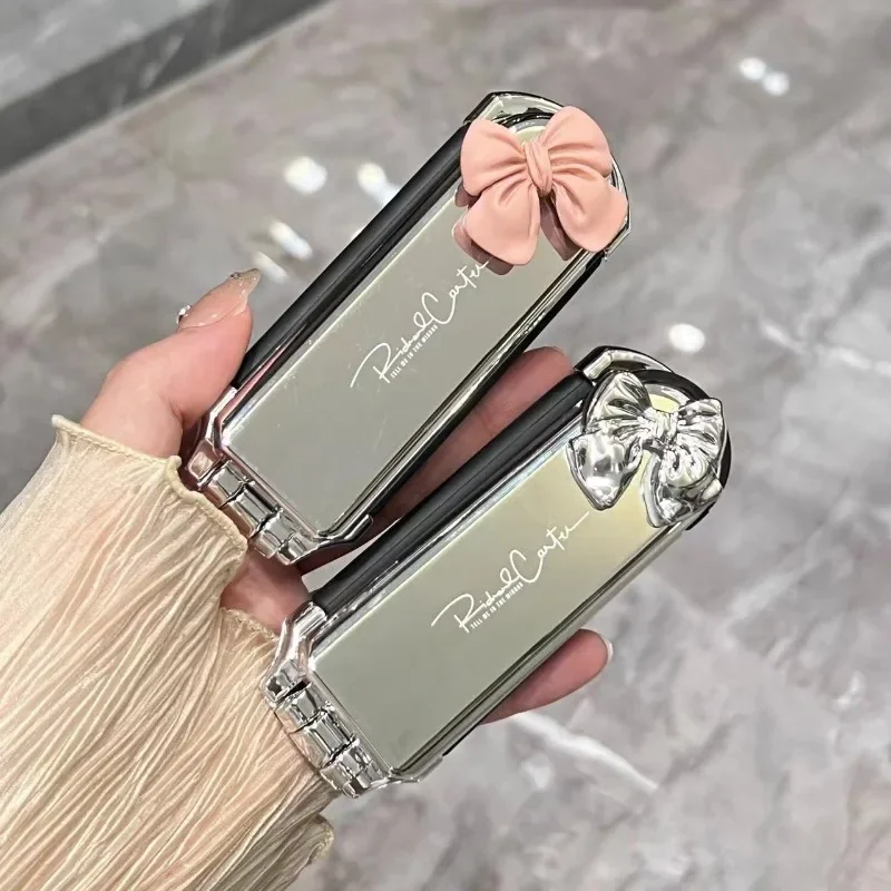 New Sliver Bow Folding Combs with Mirror Air Cushion Comb Diamond Bling Rhinestone Hair Brush Makeup Tool Cosmetic Travel Pocket