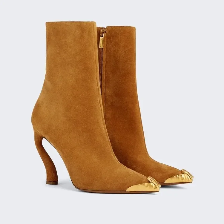 

Европейские и американские короткие сапоги на высоком каблуке с металлическим носком и защитой от ударов, женские ботинки из овчины на боковой молнии на тонком каблуке и ботинках для женщин