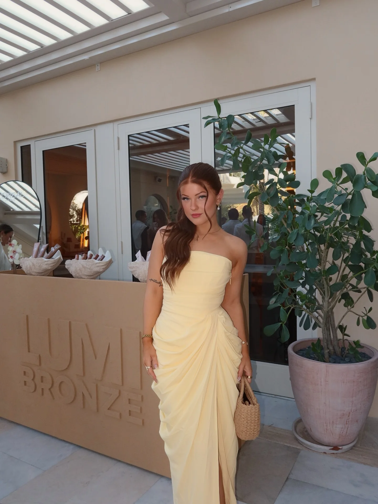 Mingmingxi Spring Summer Yellow Strapless Maxi Dress Ruched High Slit Evening Gown Bodycon Wedding Guest Party Dress Women
