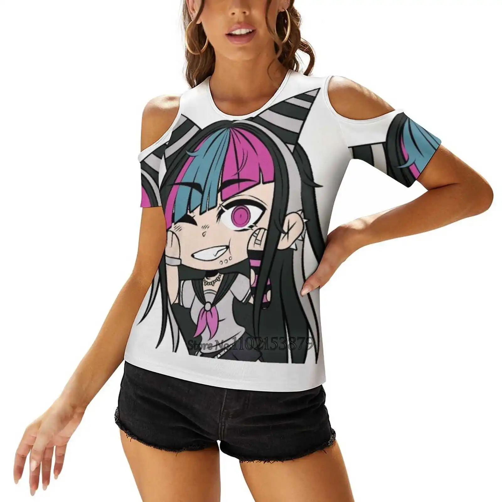 Gacha Life - Cute Gacha Girl - Women'S Clothing V-Neck Tops Zipper Tee Ladies Casual Sexy T-Shirt Tags Gacha Gacha Life Chibi