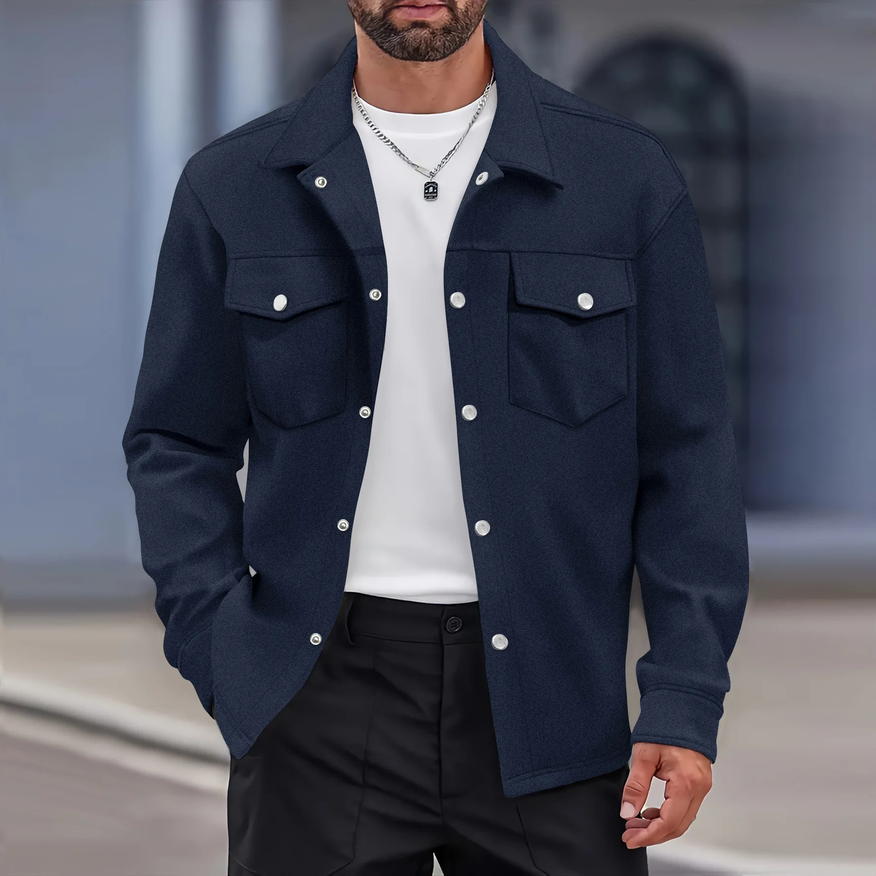 

Men's stylish and simple versatile jacket with buttoned front pocket, a fashionable coat suitable for casual daily wear