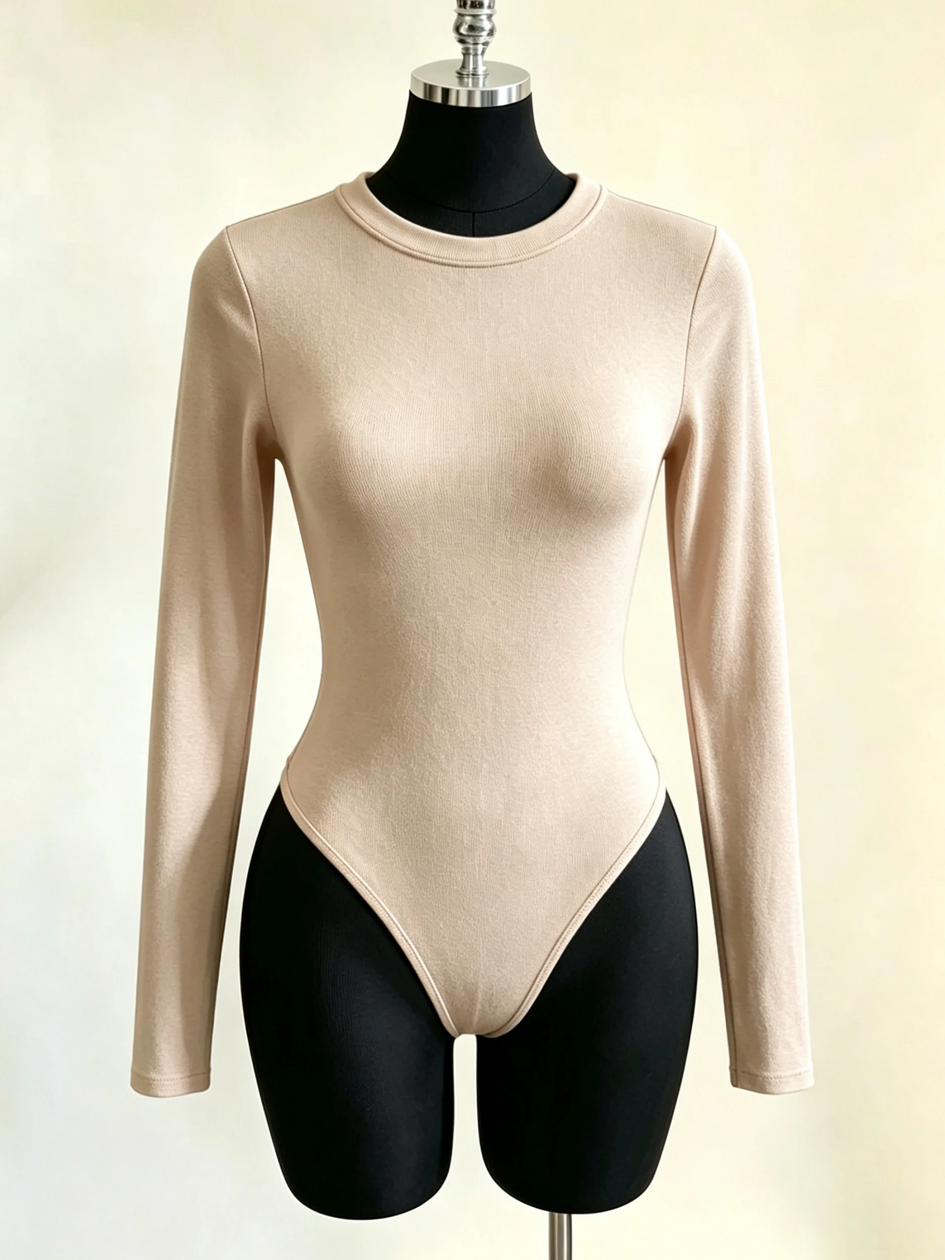 Damen-Body mit Rundhalsausschnitt und langen Ärmeln, hoch geschnitten, schmal geschnitten, figurbetont, Y2K, sexy, lässig, Basic, einteiliges Oberteil – Detail 32