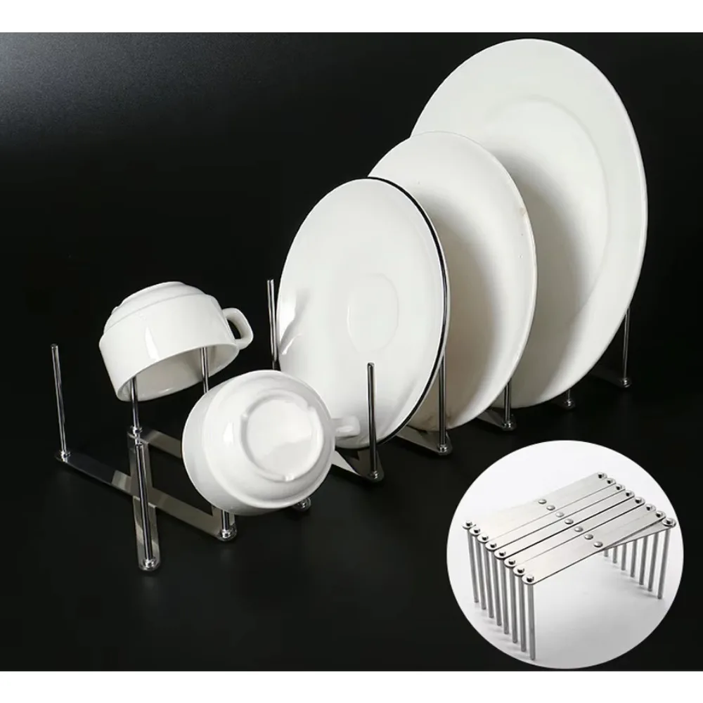 Stainless Steel Bowl Dish Organizer Pot Lid Rack Pan Retractable Foldable Plate Holder Shelf Tableware Storage Kitchen Gadgets