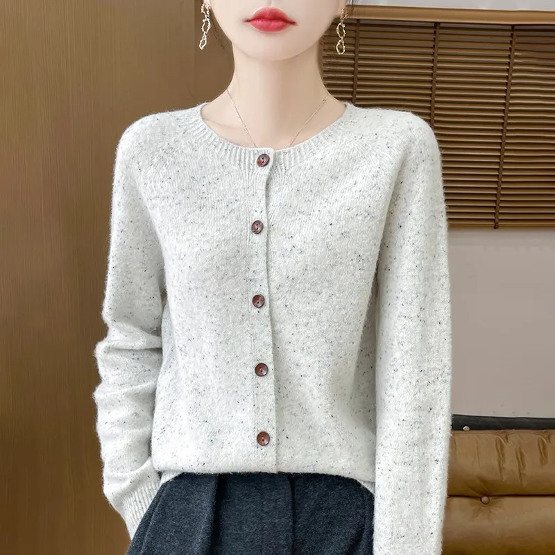 2024 Autumn/Winter Women's New Cardigan Round Neck Sweater Pure Wool Loose Long Sleeve Fashion Versatile Coat Simple Multi Color