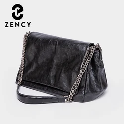 Zency Noble Temperament Small Chain Flap Bag Women Shoulder Bag Soft Leather Fashion Black Purse Underarm Handbag 2024 Trendy