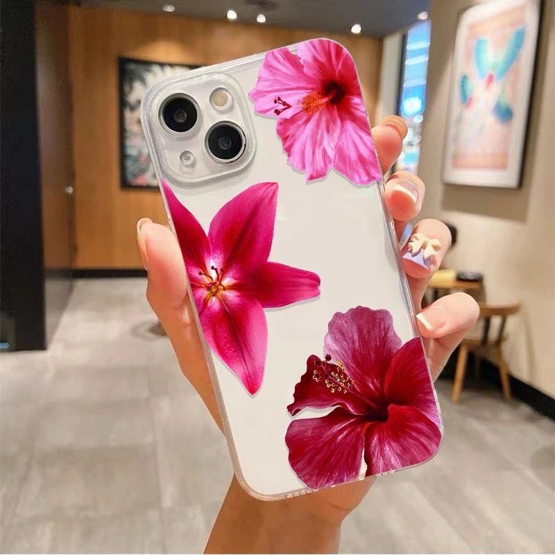 Funda de teléfono de TPU suave transparente con estampado de lirio realista de flores para iPhone 17 fundas iPhone 14 12 11 15 16 Pro Max XS XR 16E 7 8 Plus