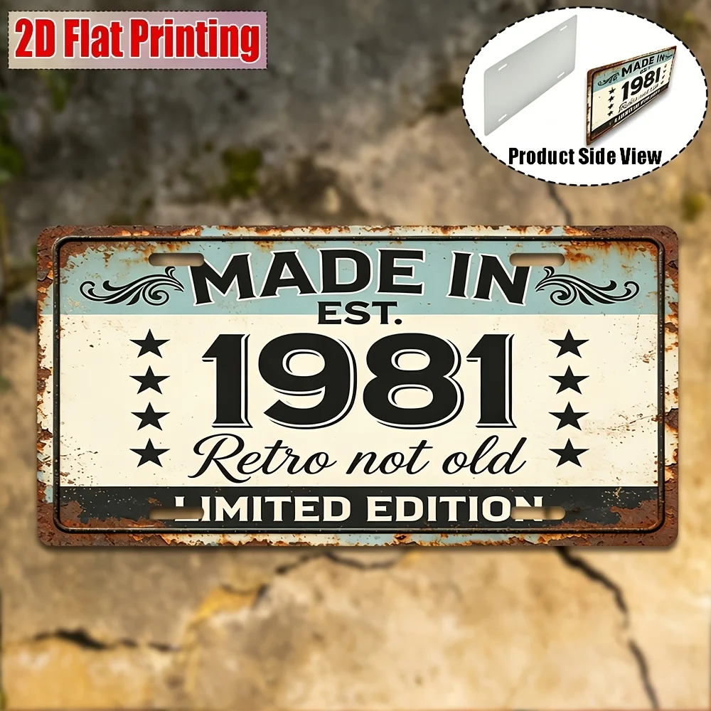 2D Flat, [2D Flat] 1pc, Vintage Metal Sign, Only for Decoration, Outdoor Wall Art (29.97cm * 14.99cm), 1981 Aluminum Sign, Study