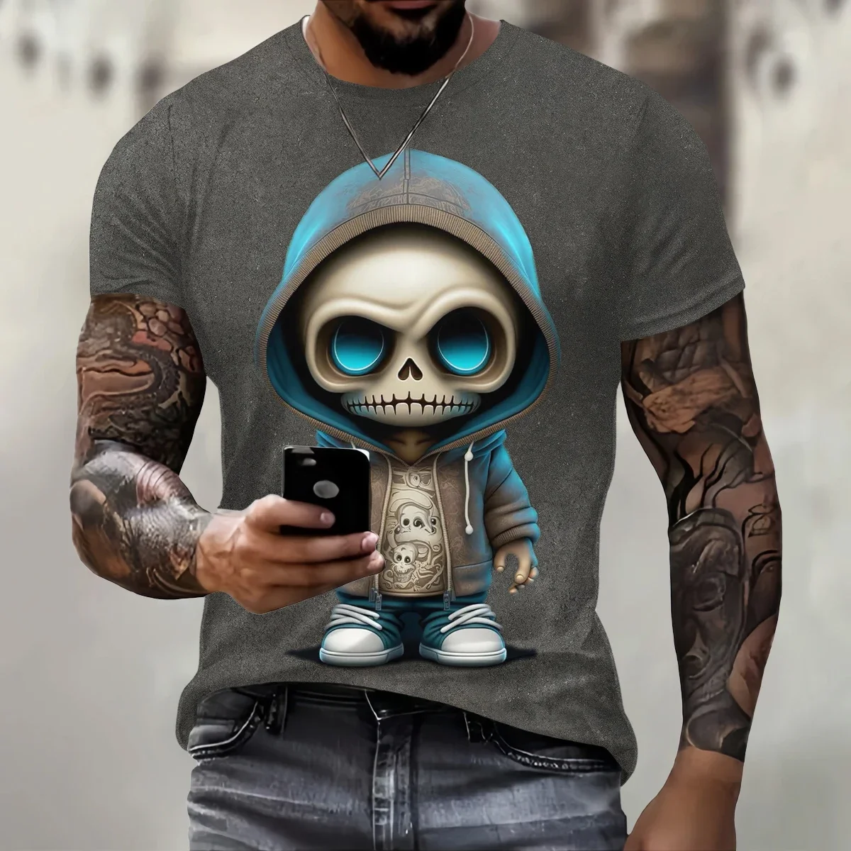 

Men's Cute Skull Pattern T-shirt 3D Printed Short sleeved T-shirt Summer Fashion Street Leisure Sports Plus Size Men's Clothing