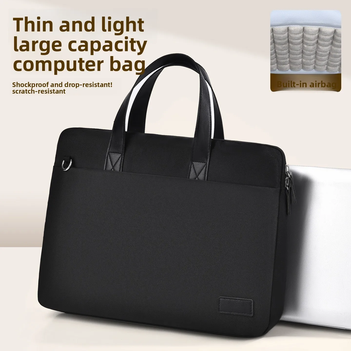 Polyester lightweight waterproof business 14.4 inch computer bag airbag shock absorber large capacity waterproof shoulder bag