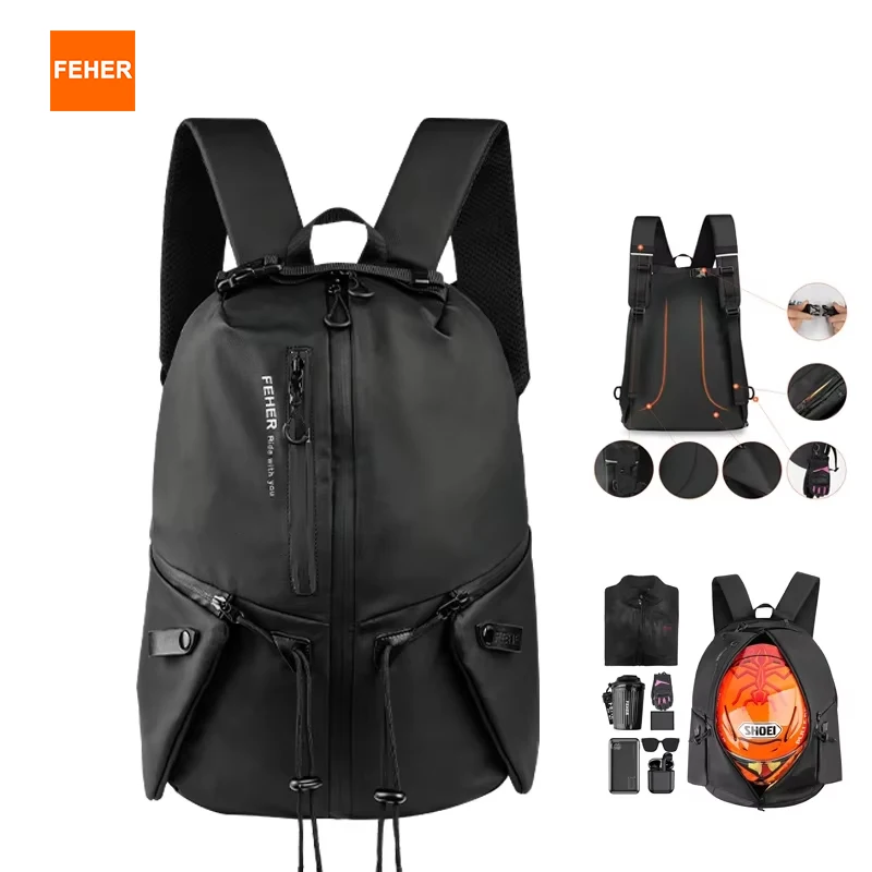 

FEHER Motorcycle Helmet Backpack Waterproof Commuter Backpack 37L Large Capacity Multi-functional 900D Oxford Cloth Backpack