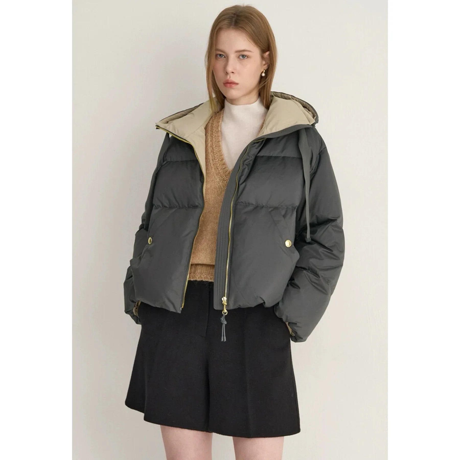 

Lemon Cheese MIN25 Winter Detachable Hood Commute Versatile Thi ort Goose down Jaet Women's Casual Sle Zipper Closure