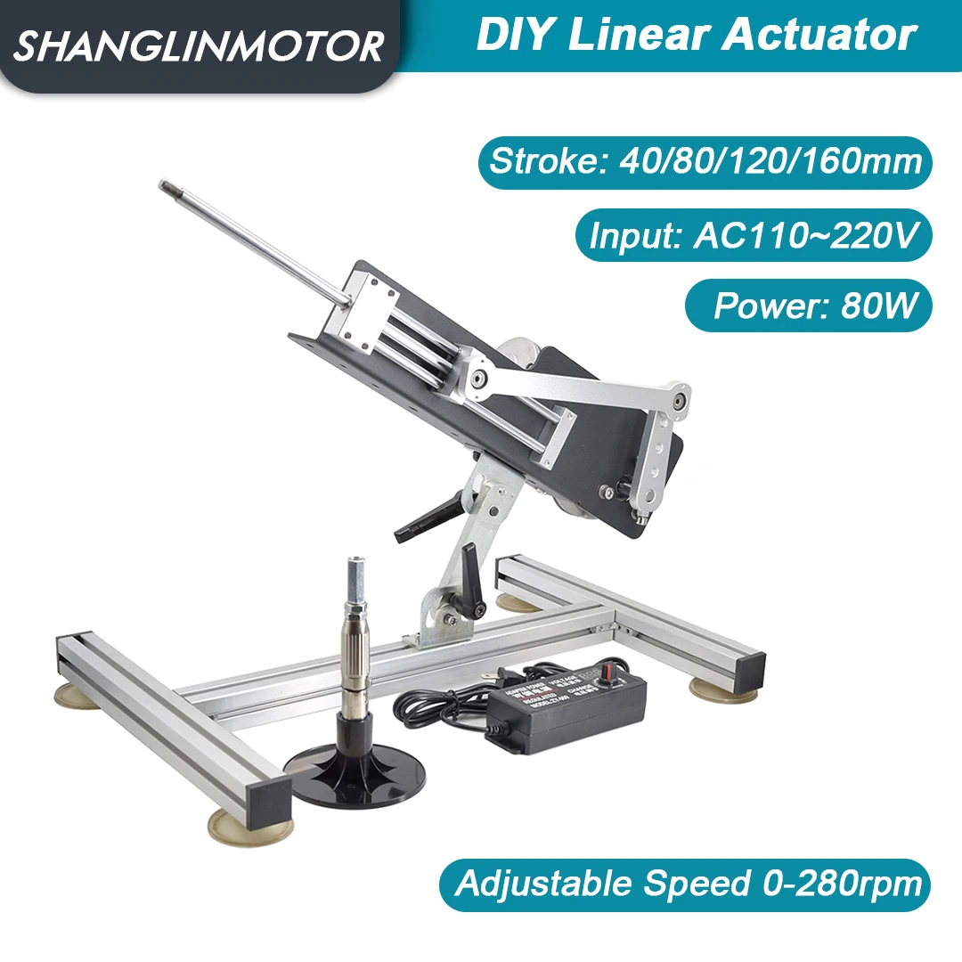 Reciprocating Push Rod Kit Stroke 40-160mm High Power 80W Motor Max Force 12.5KG Power Supply with Speed Regulation