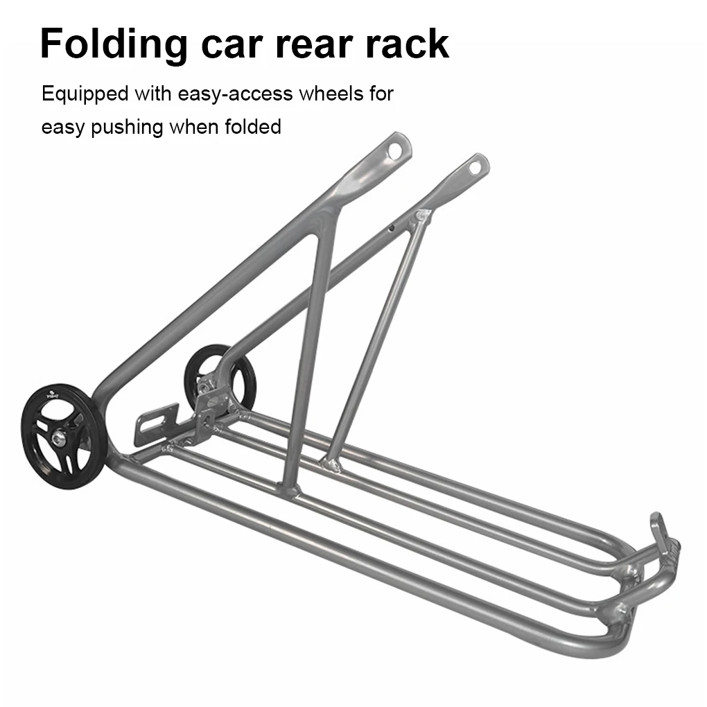 PODAY Folded Bicycles Rear Shelf Bikes Back Cargo Rack with Wheels Carrier Attachment Replacement for Brompton