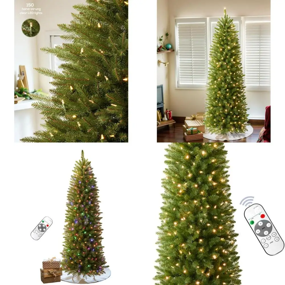 

4-Foot Pre-Lit Slim Spruce Christmas Tree with 150 Dual-Color LEDs and Remote, Artificial, Realistic for Holiday Decor