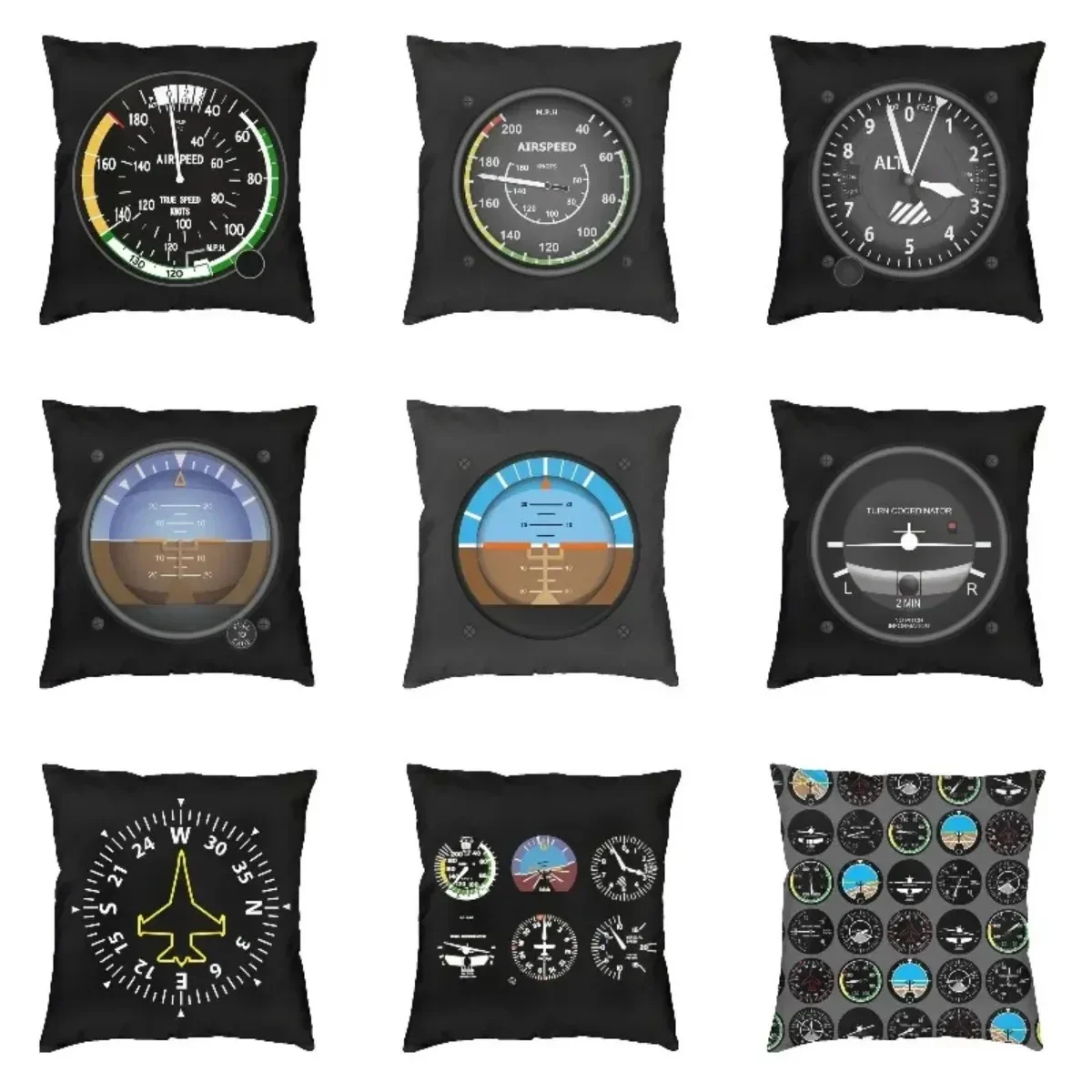 Pilot Cockpit Six Dials Flight Simulator Instruments Cushion Cover 40x40cm Aviation Airplane Aviator Throw Pillow Case for Sofa