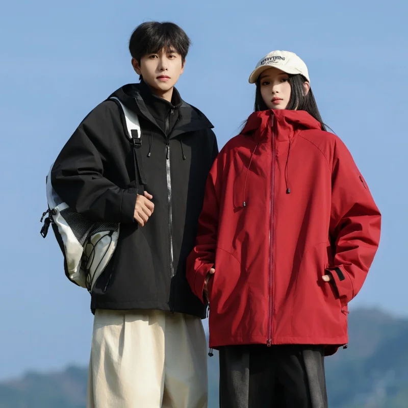 

Куртка для походов 3-в-1: ветрозащитная, для активного отдыха, мужская и женская, модная, для альпинизма, с длинными рукавами, свободного кроя