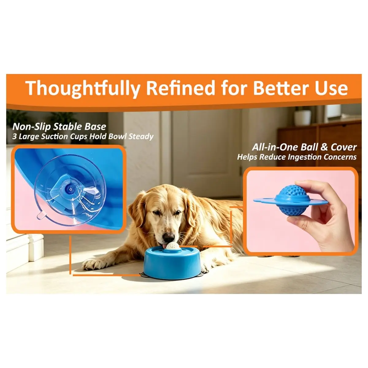 Multi-use Gear Slow Feeder Dog Bowl for Liquid Treats, Rolling Ball Lick Bowl for All Dog Breeds, Non-Slip and Spill-Proof
