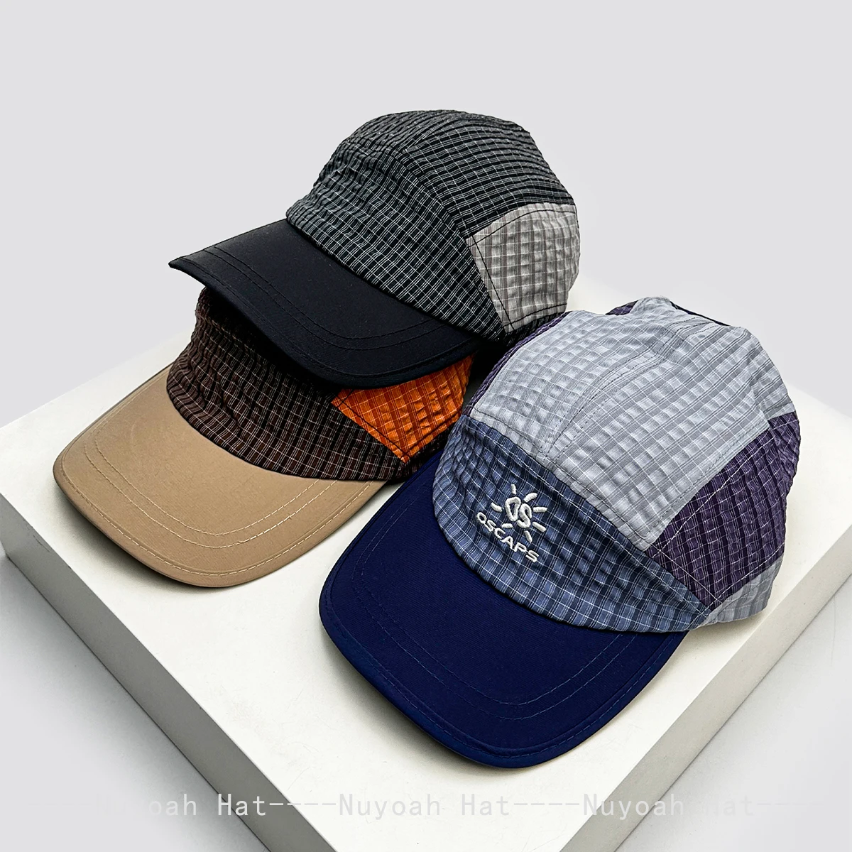 American Quick-dry Letter Embroidery Baseball Hats Sunshade Plaid New Men Women Versatile Outdoor Fashion Peaked Cap Color Block