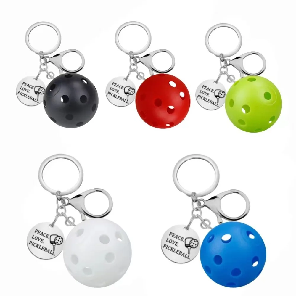 Hot-selling Pickleball Stainless Steel Love Peace Keychain Cool 5 Color Optional Diy Hanging Key Chain Hole Ball Pendant Gift