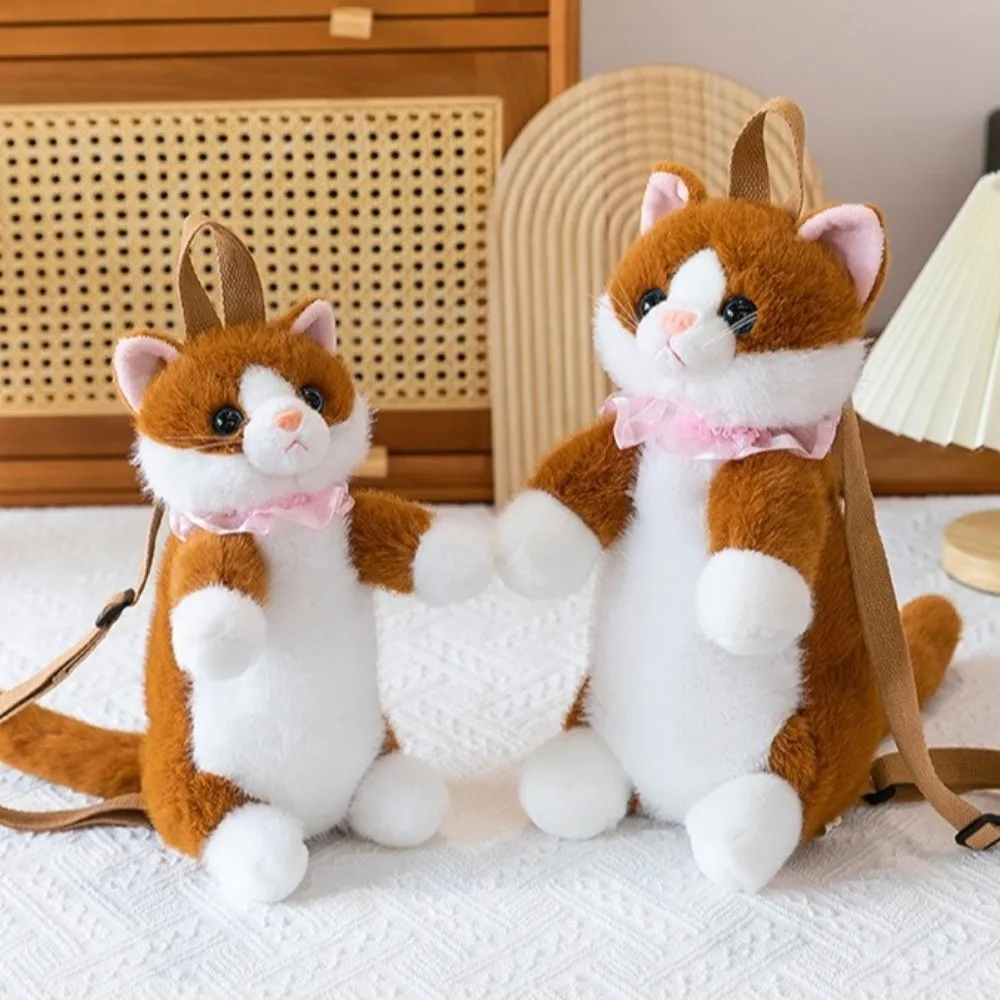 New Soft Realistic Cat Backpack Fluffy Kawaii Simulated Puppet Daypack Anime Cartoon Stuffed Animals School Bag Birthday Gift