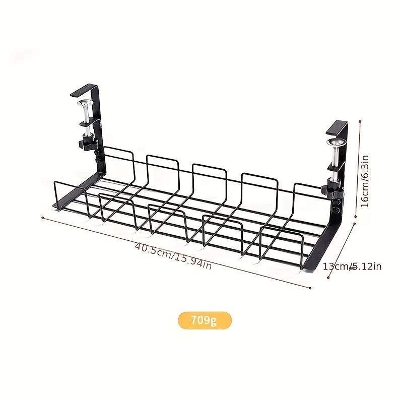 1 Piece of Desk Storage Rack with Non Perforated Wire Insertion, Computer Desk Wire Management Basket, Home and Office Supplies