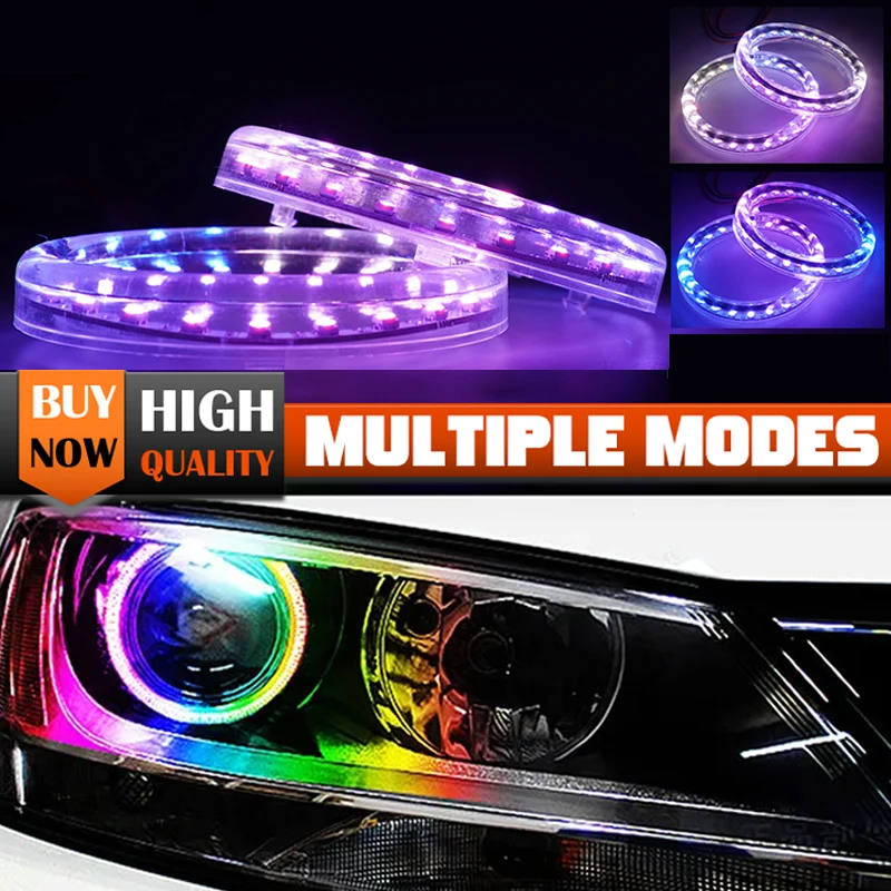 1 Pair 80mm Angel Eyes Halo Ring Multi-color LED Daytime Running Light RGB DRL For Bluetooth APP Control Car Lamp Accessories