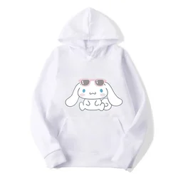 Sanrio Cinnamoroll Cartoon Women Sweatshirts Pocket Anime Print Loose Clothing Cozy Daily Hoodies Autumn Winter Popular Pullover