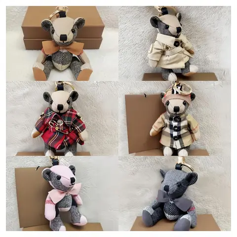 Cute Cartoon Bear Pendant Soft Wool Handmade Stuffed Doll Keychain Charm Gifts Car Ornaments Bag Pendant