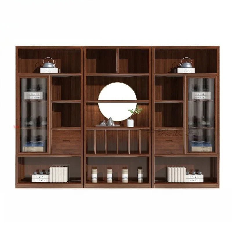 

New Chinese-style office file cabinet, solid wood tea locker, Zen display Bogu rack floor-to-ceiling display