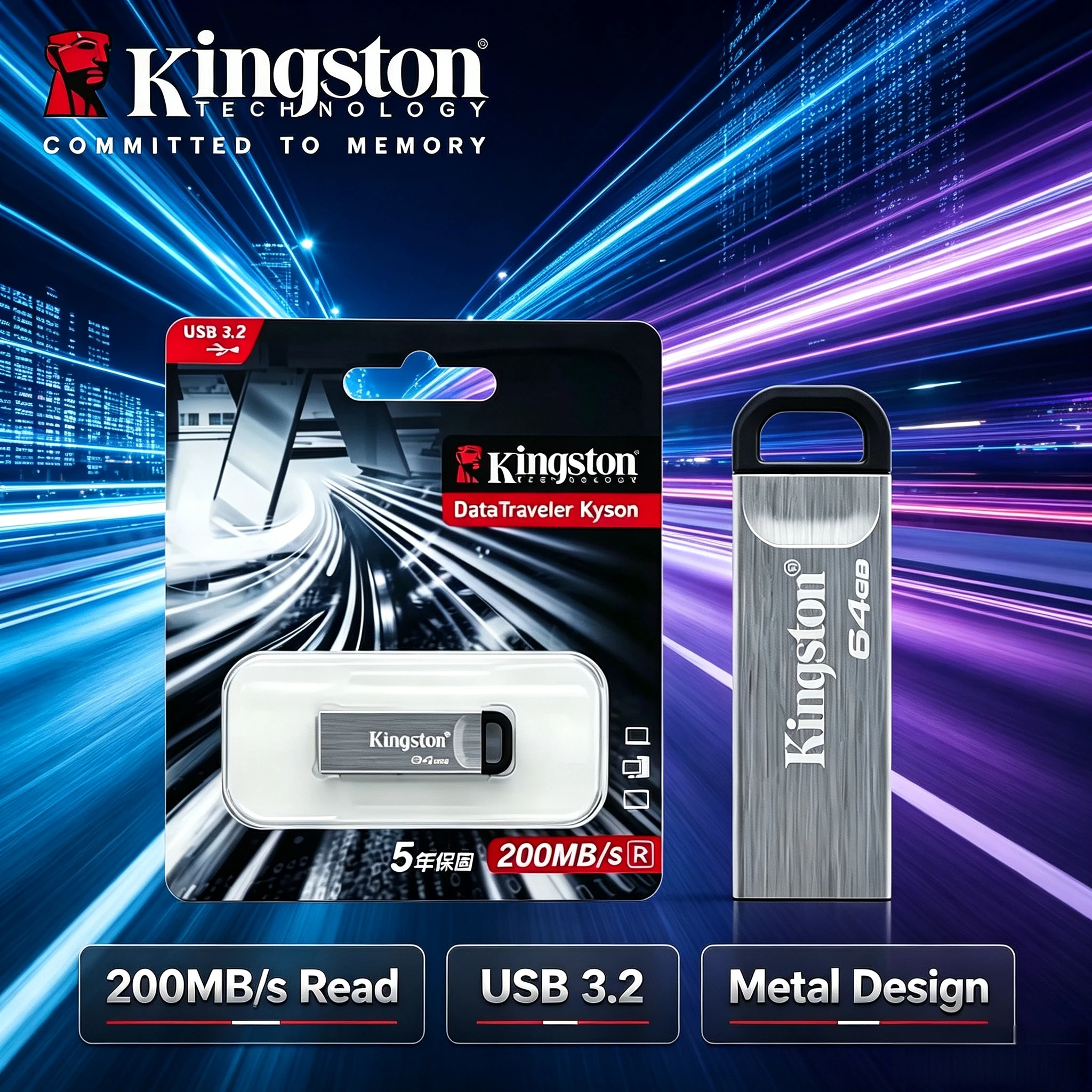 

Kingston Kyson 64GB 128GB 256GB 512GB USB 3.2 Gen 1 Flash Drive 200MBs DataTraveler Memory Stick for Laptop PC Computer