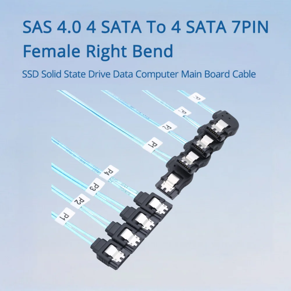 SAS 4.0 4 SATA To 4 SATA 7PIN Female Right Bend SSD Solid State Drive Data Computer Main Board Cable Length Optional 0.5M 1M