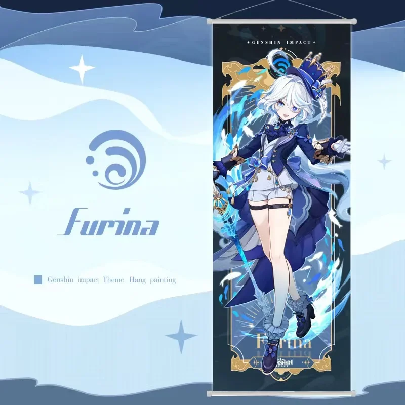 Game Focalors Furina Scroll Canvas Wall Hanging Painting Home Decor Anime Poster Wall Art Room Decoration Gift