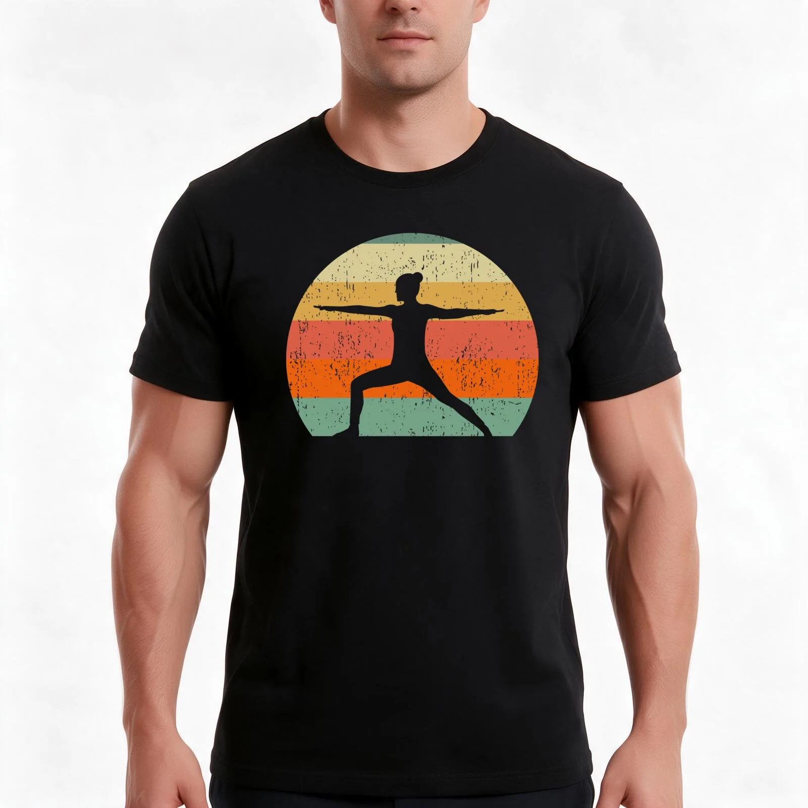 Yoga Warrior Pose at Sunset T-Shirt Summer Casual Cotton Tee Oversized Streetwear Tops Vintage Graphic Print 100% Cotton