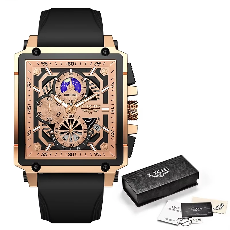 LUIK herenhorloges siliconen band militaire chronograaf waterdicht vierkant herenhorloge topmerk luxe analoog quartz horloge + doos
