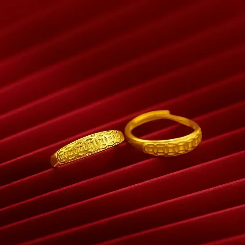 Eldorado Gold  9999 Real Gold 24K Japanese and Korean Fashion Money Small Ring Women's Open Coin Women's Ring Gold Ring