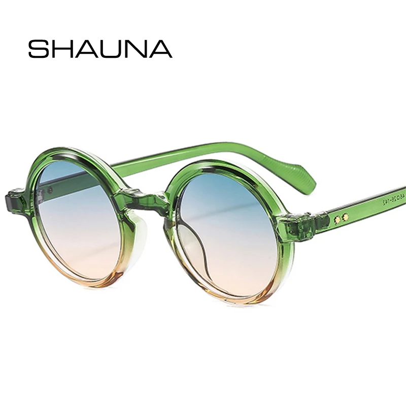 SHAUNA Retro okrągłe Punk damskie okulary przeciwsłoneczne moda podwójne kolorowe odcienie gradientowe UV400 mężczyźni modne nity okulary przeciwsłoneczne