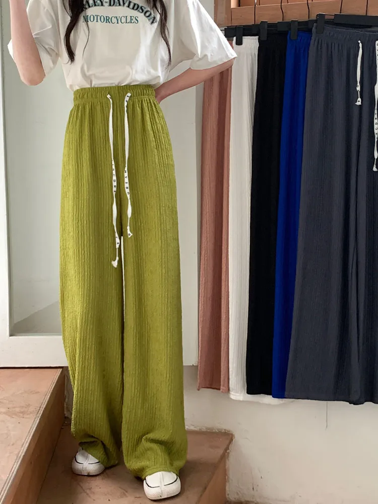 

Белые шелковые широкие брюки женские зимние тонкие свободные шифоновые повседневные драпированные с высокой талией прямые трубки модные INS корейские сле