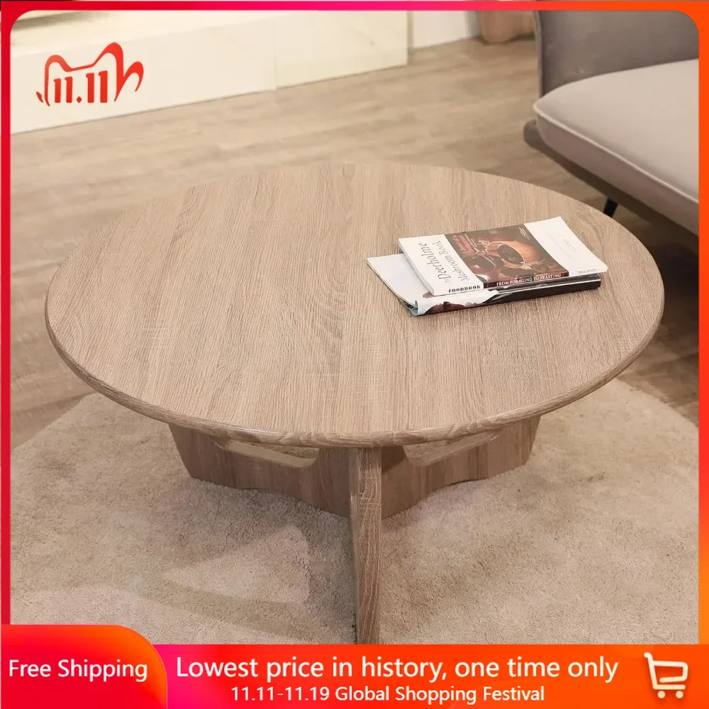 Round Coffee Table, Curved Leg Home Decoration, Living Room Tables, 36 X 18 Inches, Wooden Coffee Table