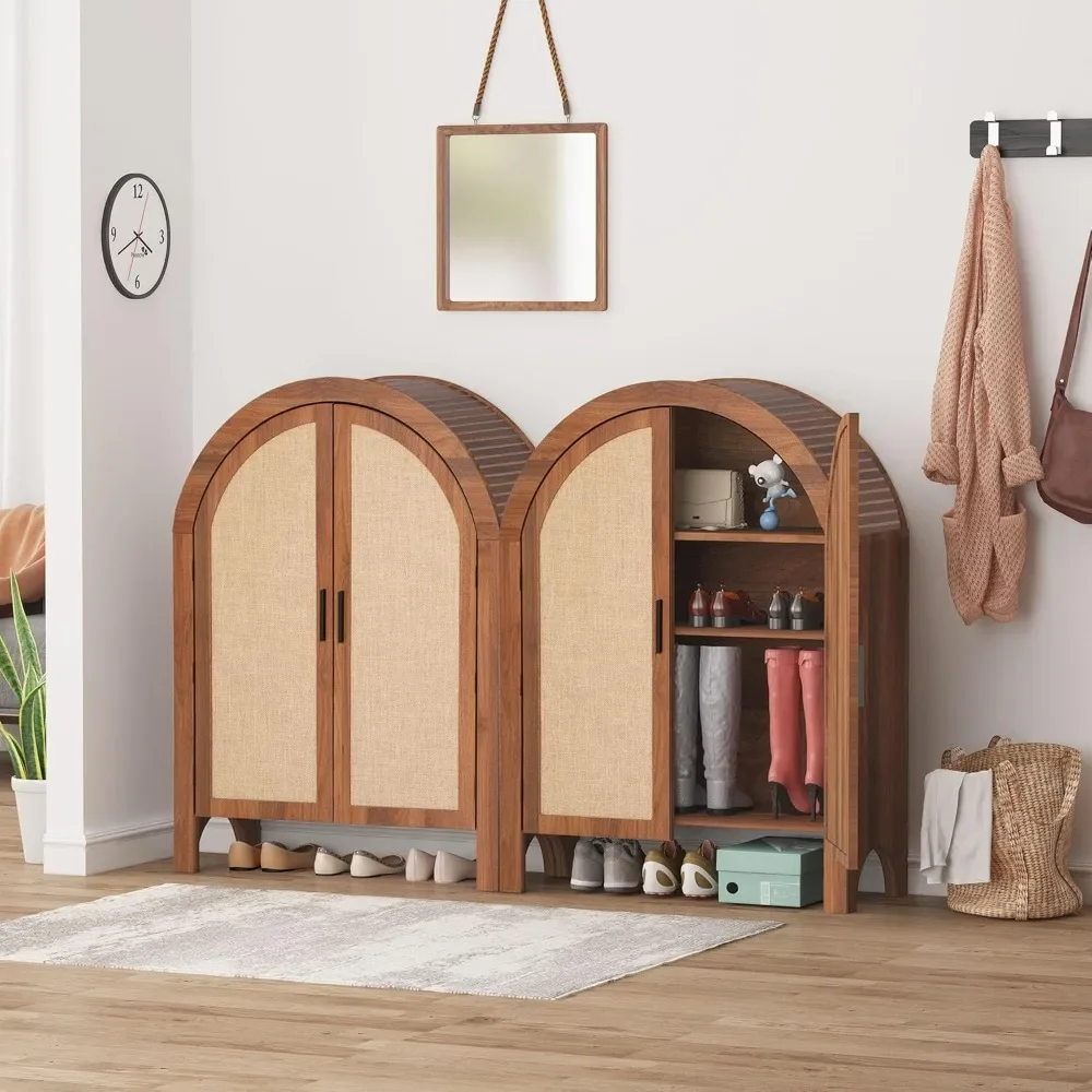 

43" Arched Shoe Cabinet with Doors, 4-Tiers Shoe Storage Cabinet with 2 Adjustable Shelves, Farmhouse Freestanding Shoe Rack