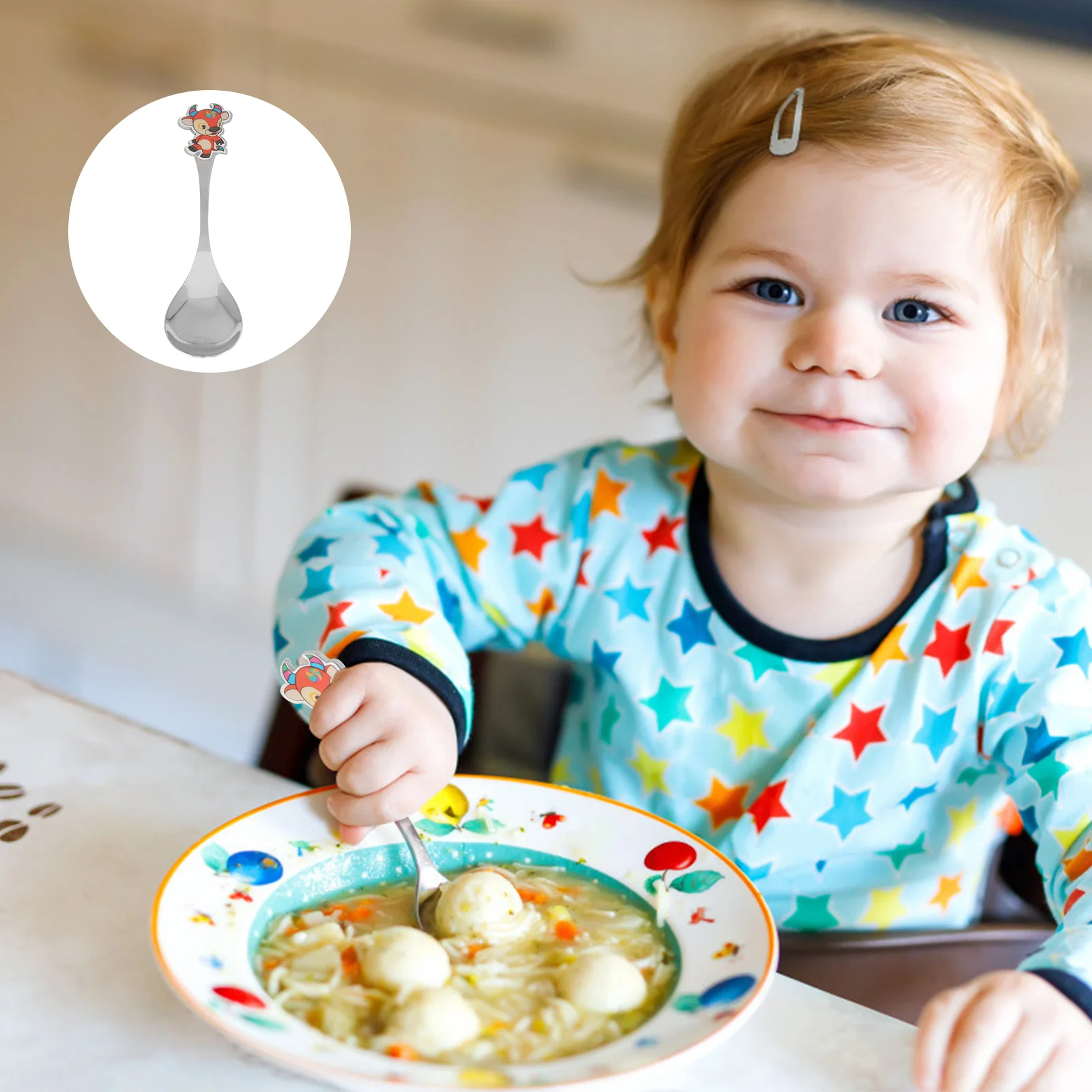 5 pçs dos desenhos animados crianças colher colheres de aço inoxidável criança utensílios de mesa para o zodíaco chinês bebê 410