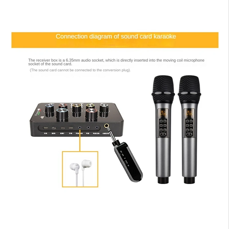 Wireless Microphone Professional Handheld 2 Channels UHF Mic Adjustable Band Reverberation For Stage Karaoke Party