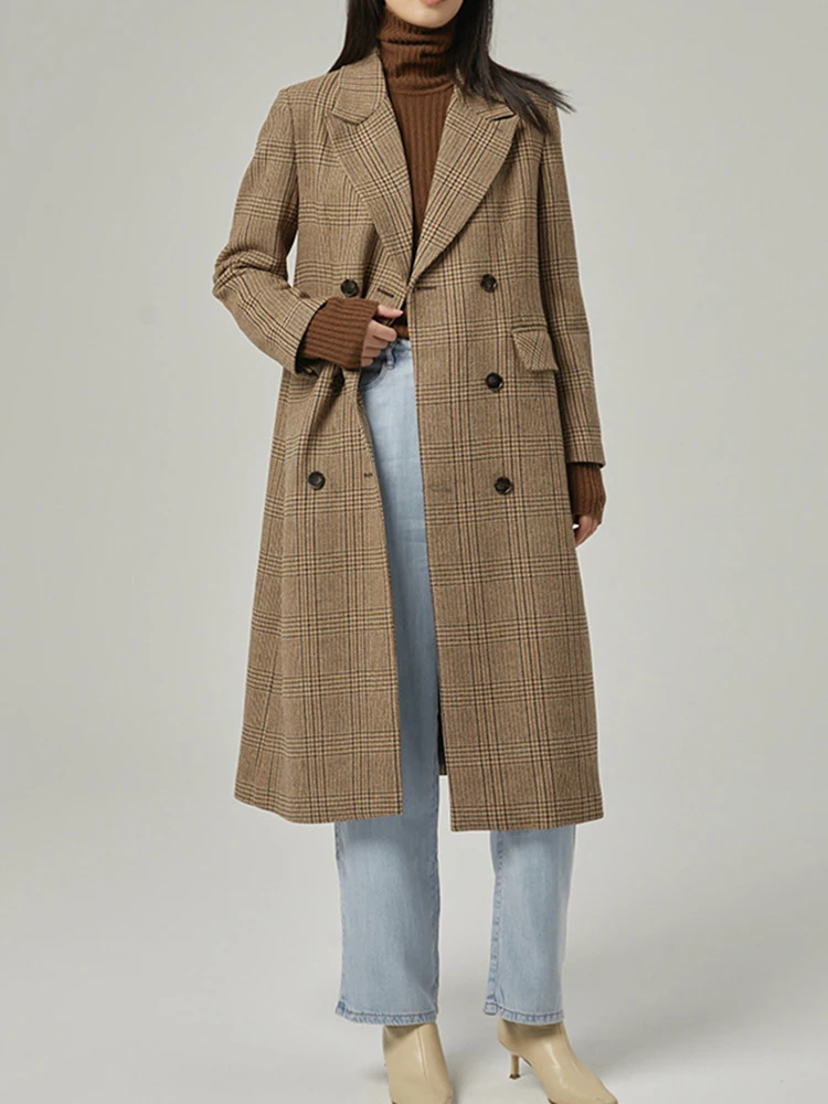 Long Suit Wool Woman clothing Winter Chic Lambskin Patchwork Long Sleeve Double Breasted One Side Tweed Jacket Female clothing