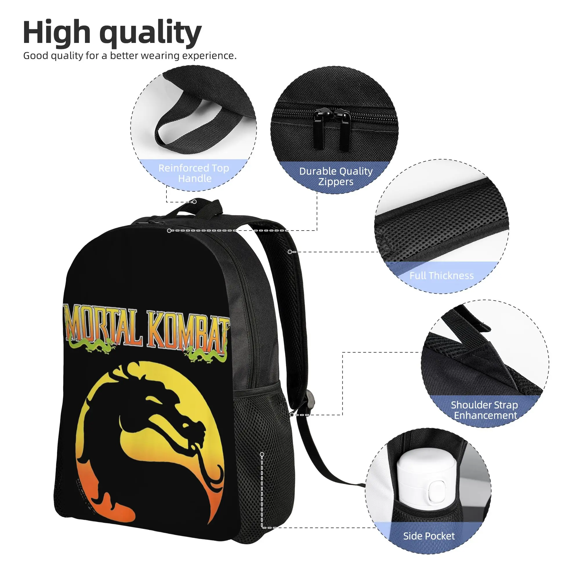 Mortal Kombat Klassic Logo Cool Backpack Sports Student  Daypack for Men Women College Canvas Bags