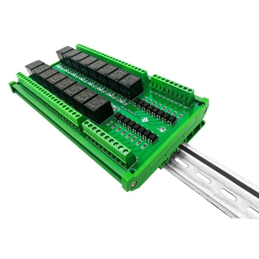 16 Channel Optocoupler Isolation Relay Module High Low Level 5V 12V 24V PLC Amplifier Board 10A Contact Load DIN Rail Mount