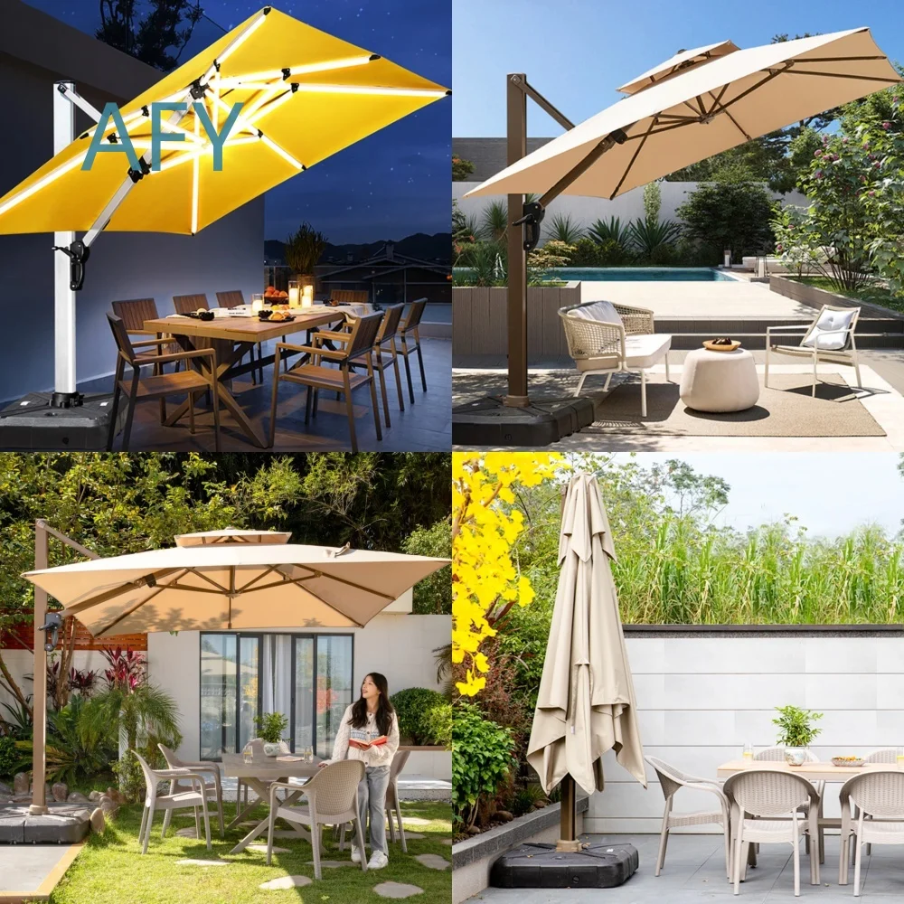Premium Crochet Patio Umbrella with Cotton Tassels Macrame Ropes Open Style Parasol for Outdoor Use Garden Deck Yard Balcony