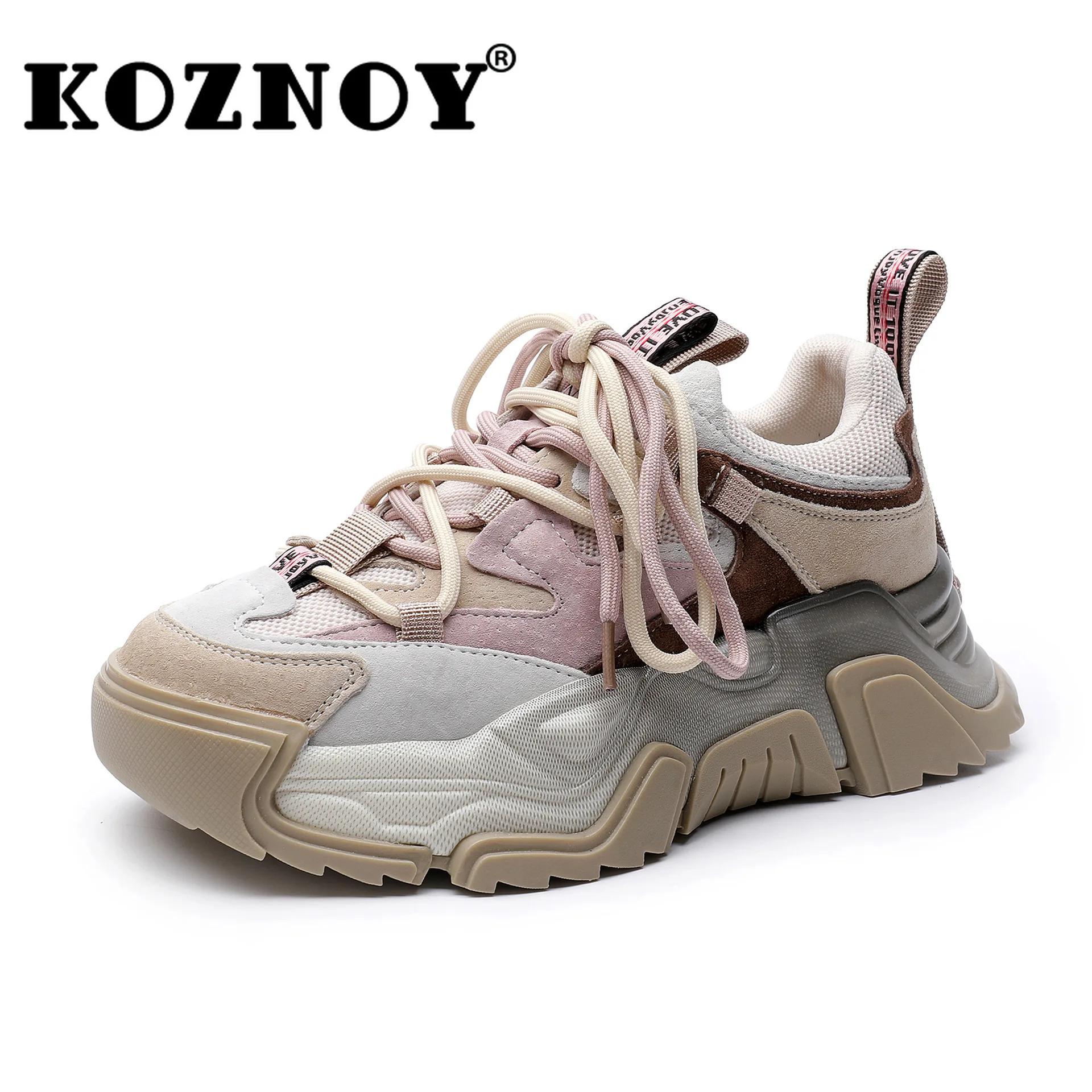 Koznoy 5.5cm Air Mesh Genuine Leather Chunky Sneaker Women Comfy Summer Ladies Fashion Ankle Boots Spring Autumn Vulcanize Shoes