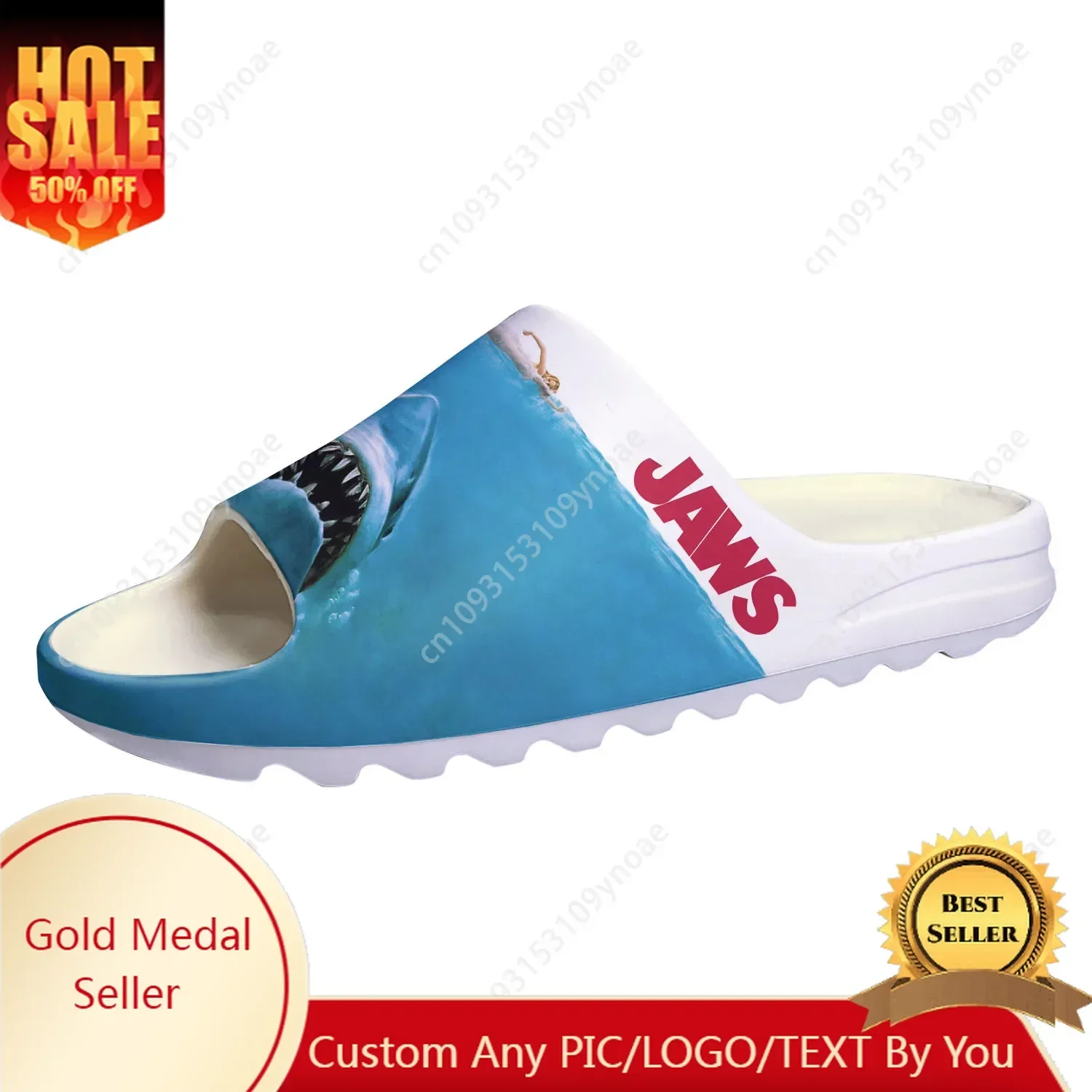 

Jaws Movie Shark Soft Sole Sllipers Home Clogs Customized Step On Water Shoes Mens Womens Teenager Step in Sandals