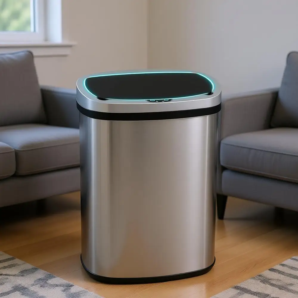 

13 Gallon / 50 Liter Stainless Steel Oval Trash Can with Lid for Office, Kitchen, Bathroom, Bedroom, Living Room (Batteries Not